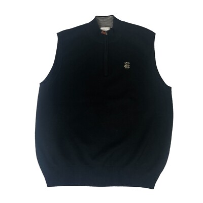 Peter Millar Black Extrafine Italian Merino Wool 1/2 Zip Vest Size Large