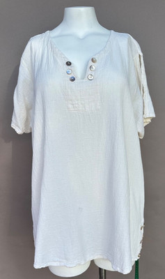 Cottonways Lauren Top- Scoop Bottom Button Langenlook V-Neck Boxy Tunic Sz 3 2XL
