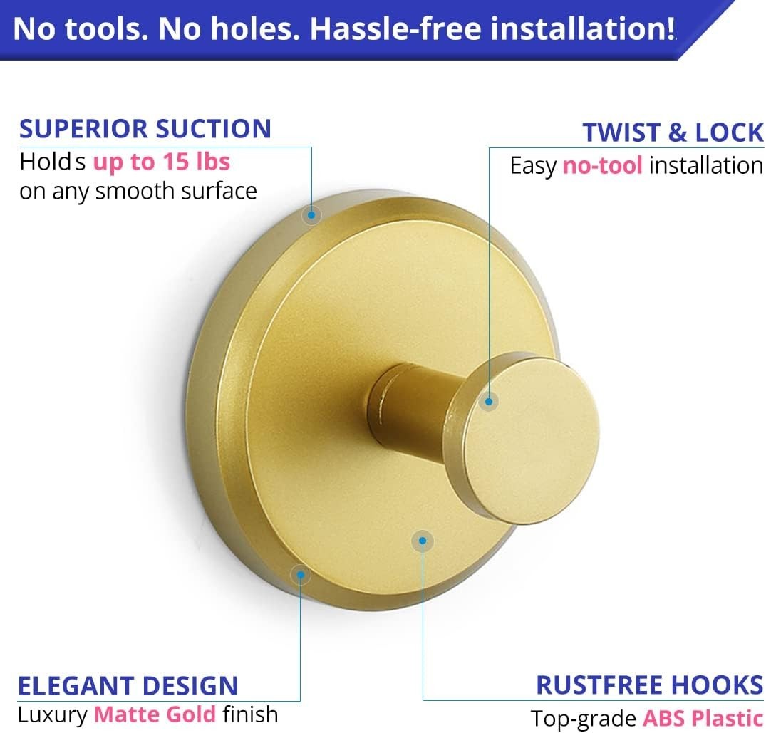 Suction Cup Hooks for Shower, Bathroom, Kitchen, Glass Door, Mirror, Tile – L...