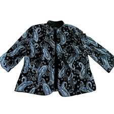 Alex Evenings black silver blue 2X open 3/4 sleeve jacket cardigan slinky glitte