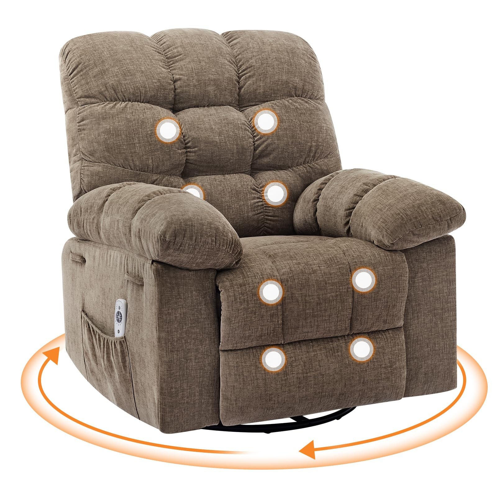 W/ Heat & Vibration, 360&deg; Swivel Oversized Sofa