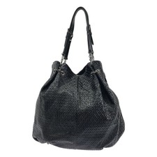 TODS Black Patent Leather Chain Tote Handbag Italy Silver Hardware 41cm