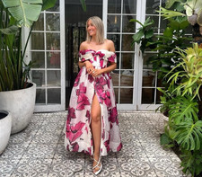 Aje Cordelia Dress Size 10 AU/ 6 US Pink Floral Corseted Maxi Gown Formal Event