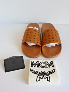 Authentic MCM Mens Slides Cognac Size 040 (size 7) NEW 40 IT / W Monogram Print Rubber Slides Cognac | MCM ®US main image 2
