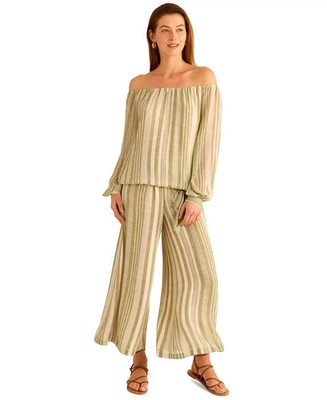 NWT Vince Camuto Fresh Tropics Eucalyptus Womens-Waist Pull-on Wide-Leg Pants XL