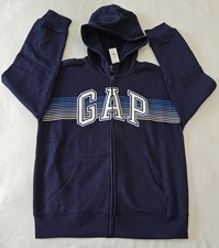 Gap Kids Boys 12 Husky Logo Full Zip Fleece Hoodie Navy Blue Long Sleeve New