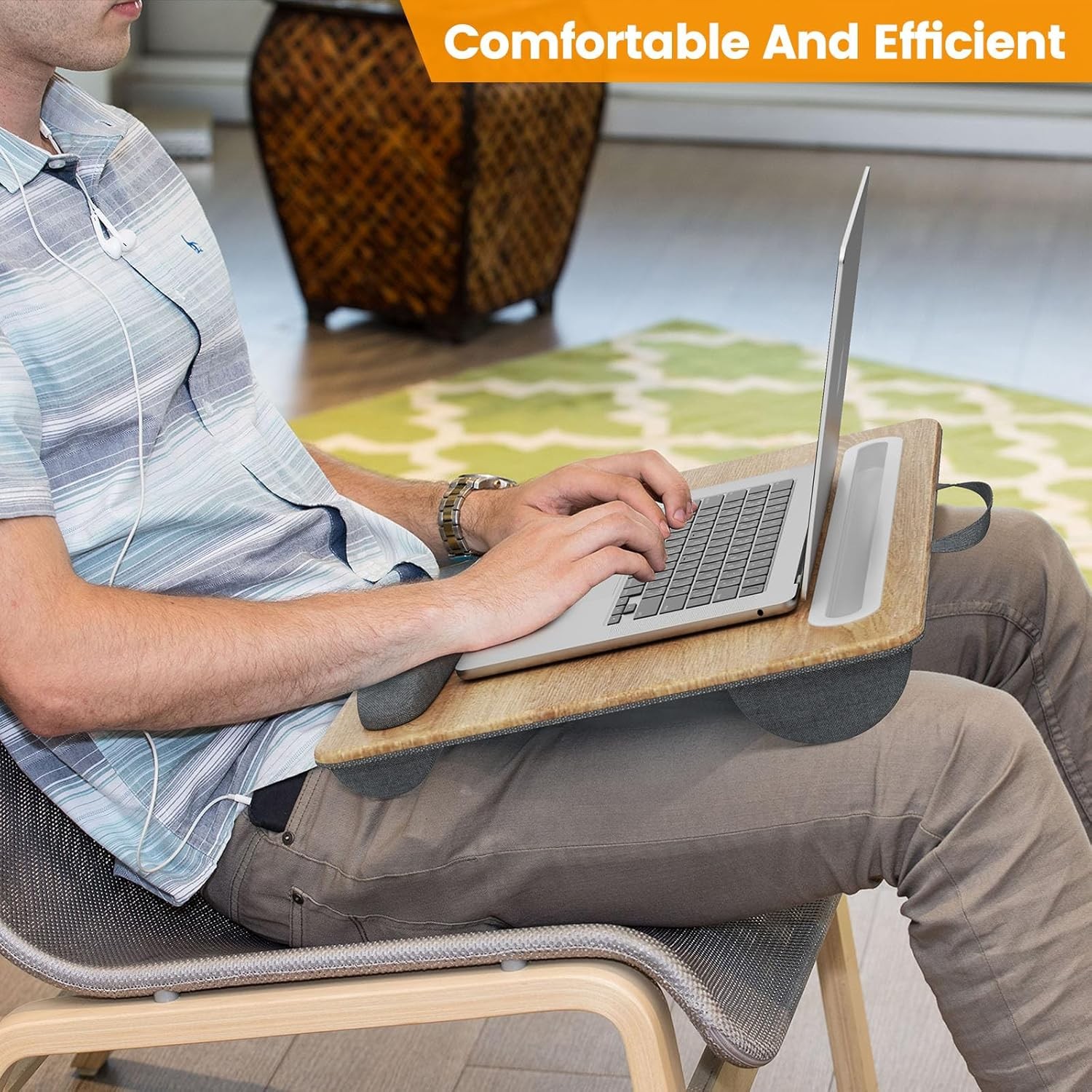 Laptop Lap Desk with Cushion & Phone Holder –Portable Desk Tray for Bed or Couch