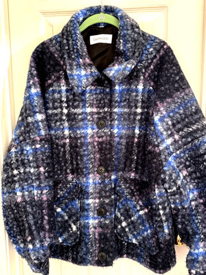 XXL Plus Size Calvin Klein women blue plaid double Pocket Coat Looks New