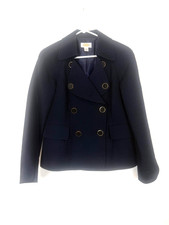 Talbots Womens 6 Double-Breasted Peacoat Blazer Waffle Texture Navy Blue