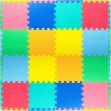 ProSource Interlocking Foam Floor Play Mat – 16/36 Tiles, Solid Color Assortment