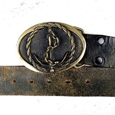 Vintage 1970 Anchor Maritime Naval Belt Buckle Solid Brass Leather Belt 36-40