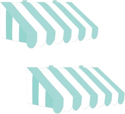 2-Pack 3-D Teal and White Awning Wall Decorations, Ideal for Spring, Summer,