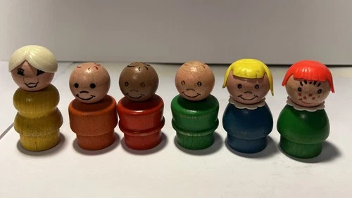 Fisher Price Little People 1960s Vintage lot of 6 Wood figures