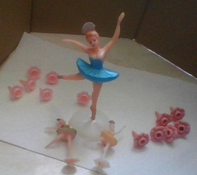 Vintage 70's Ballerinas & Roses Cake Toppers Plastic Hong Kong 6 Hallmark Roses