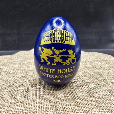 vintage 1999 White House Easter Egg Roll blue wood egg Bill Hillary Clinton