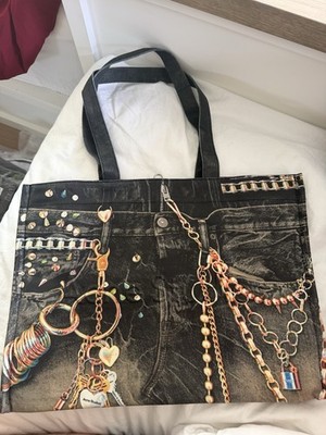 Acne Studios Large Black Studded Heart Tote Bag Zip Closure Lined Pockets Strap