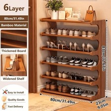 6 Tier Wooden Shoe Rack Storage Organizer She...