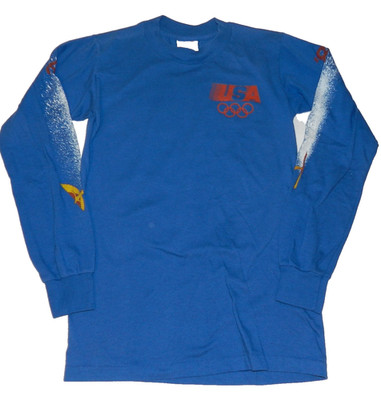 Vtg USA Olympics Shirt Mens Small Blue 1984 Skiing Winter 80s Michael Gibson