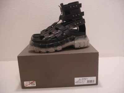 NIB $2090 Women's 8 38 Rick Owens Hiking Tractor Sandals Black Leather Gladiator