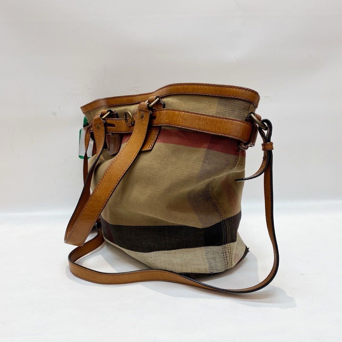 Preloved Burberry Vintage Check Canvas Tote Bag Tan Leather Trim Handbag View 5