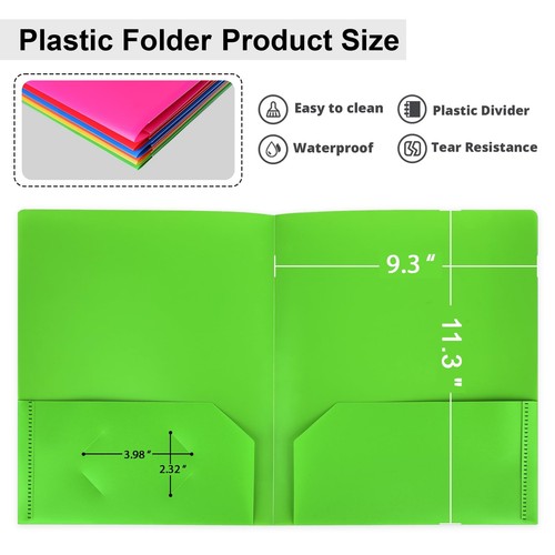 Plastic Folders with Pockets, 2 Pocket Folders Fit Letter Size Paper, Heavy D... - Picture 4 of 7