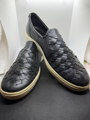 Ecco Black Leather Woven Soft Slip On Sneakers Comfort Shoes Women Sz 40EU/9US