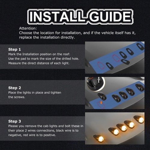 5X Amber LED Cab Roof Marker Light Kit For 99-16 Ford F250 F350 F450 Super Duty - Picture 10 of 12