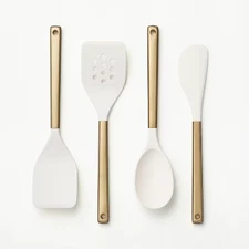 Figmint Silicone Kitchen Utensil Set Compact Champagne 4pc Steel/Nylon Utensils