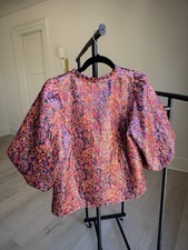 Sézane Multicolor Paisley Ruffle Balloon Sleeve Women's Regular Fit Blouse 36