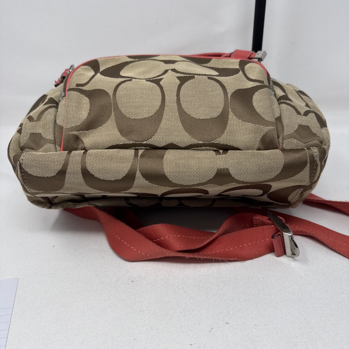 AUTHENTIC Coach Signature Stripe Backpack Khaki/Orange | eBay
