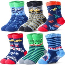 Kids Boys Toddlers Fuzzy Slipper Socks with Grips Non 8-12 Years Animal  Cars