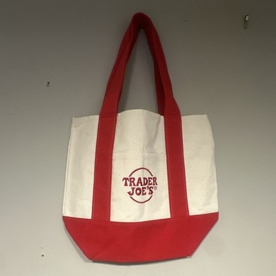 BRAND NEW!  Trader Joe's Mini Canvas Tote Bag Small Red White Colorblock 