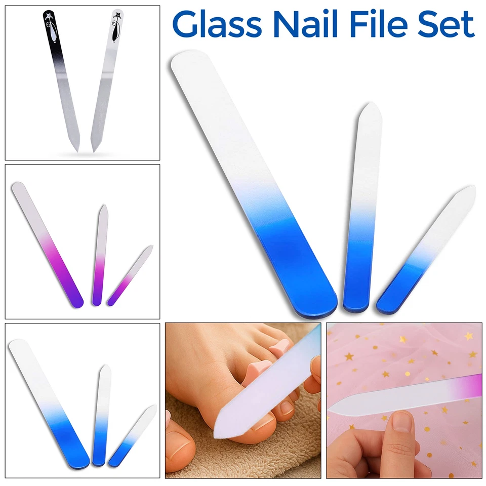 TRIMMING SHOP Glass Nail File Set Crystal Emery Board Manicure Pedicure Tool 2pcs 3pcs Case
