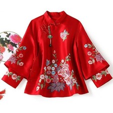 Women Chinese Tang Tops Traditional Embroidery Jacket Clothes Stand Collar Coat