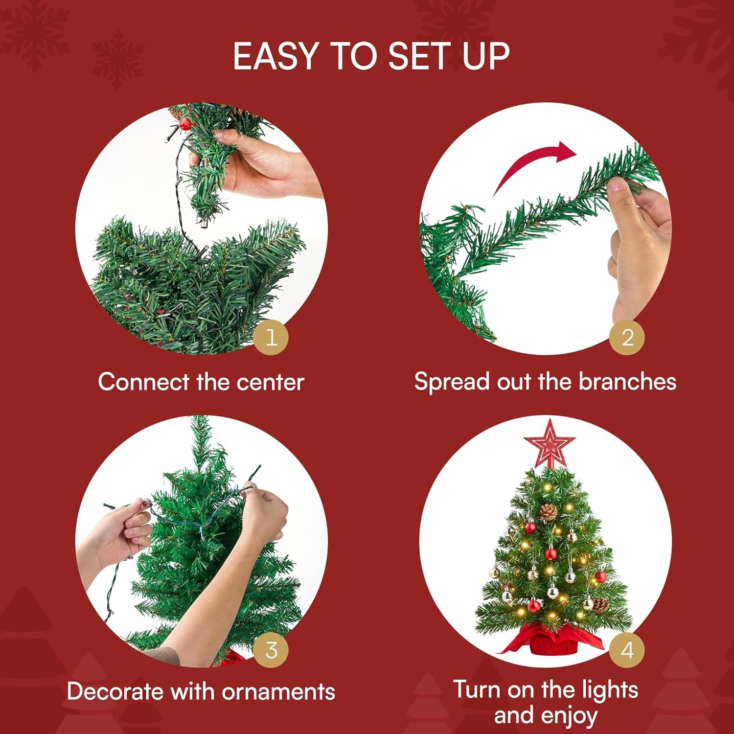 24 Inch/2FT Tabletop Mini Christmas Prelit Decoration, Artificial Mini Xmas P...