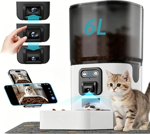 Automatic Cat Feeder Adjustable Two-Way Audio 2.4G WiFi Pet Feeder With Camera