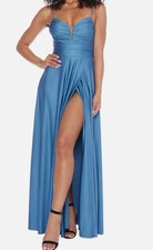 B Darlin Women Blue Juniors' Sleeveless V-Neck Jersey Gown Dress Size 5/6