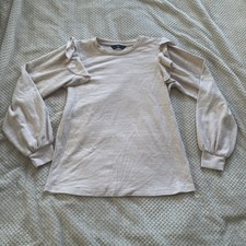 F&F Tesco basic soft jumper frill arms beige winter comfy lounge size 10