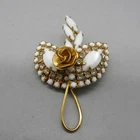 Vintage Milk Glass Brooch Rhinestone Gold Tone Rose