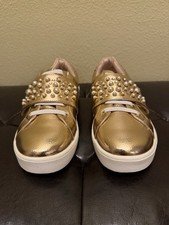 NIB Girls Michael Kors Rose Gold Metallic Ivy Chic Sneakers Sz 5 Designer Pearls