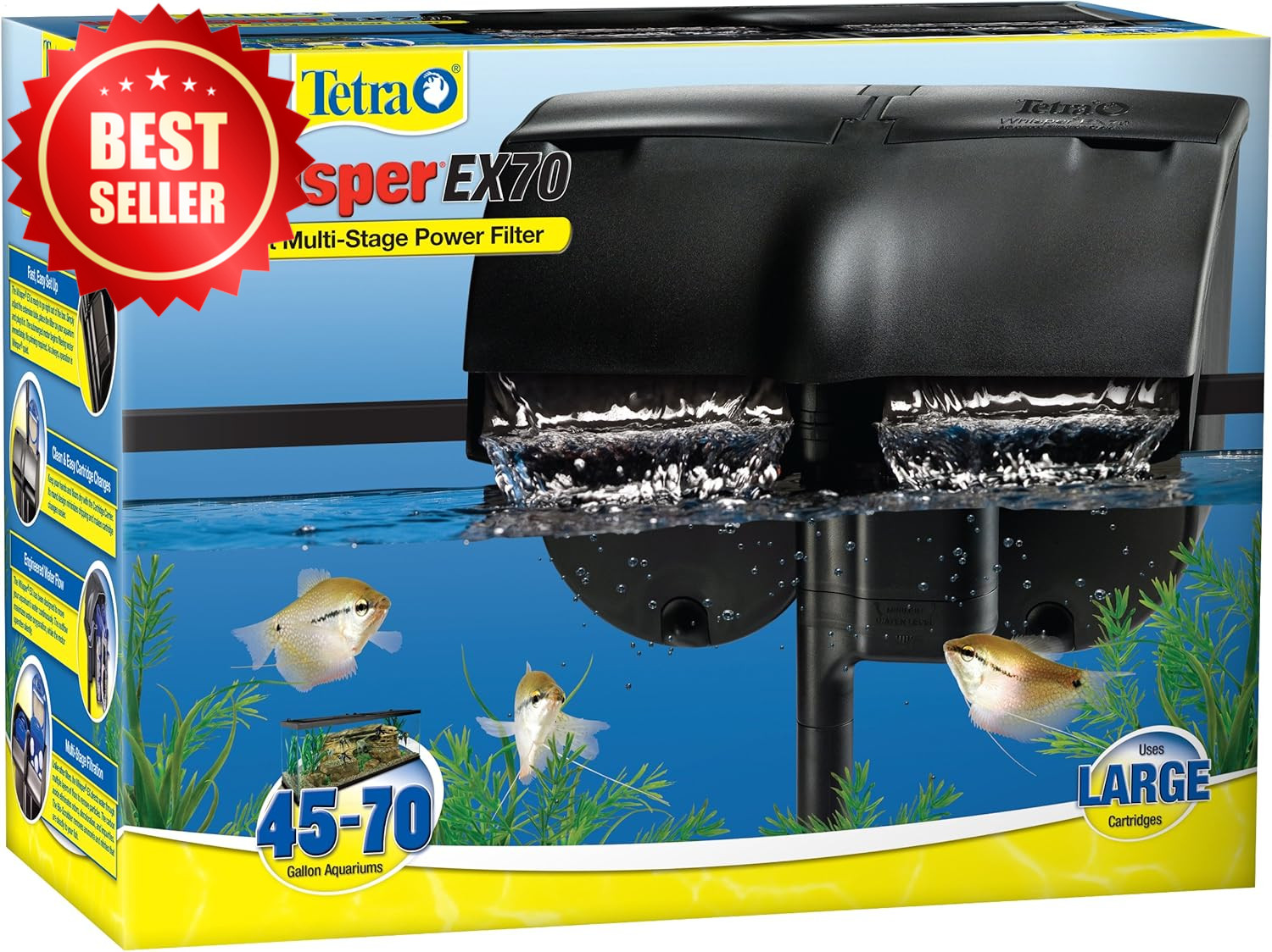 Whisper EX 70 Filter 45-70 Gallons Aquarium Silent Multi-Stage White