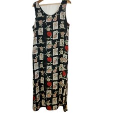 Impressions Dress Large Reversible Semi Sheer Rose Floral Roses Black Cottage