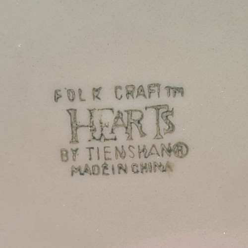 Folk Craft Hearts Green/Blue Sponge 7.5" Salad Dessert Plates Tienshan Set of 4 - Picture 5 of 5