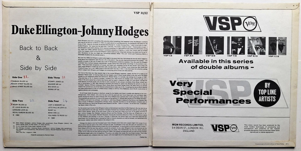 Duke Ellington & Johnny Hodges - Back To Back & Side By Side -2 x Vinyl - EX/VG+ - Image 4 of 4
