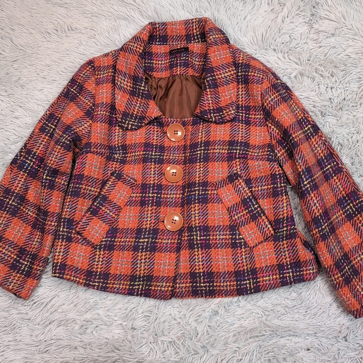 Last Kiss Jacket Womens L Multicolor Wool Blend Coat Plaid Pockets 