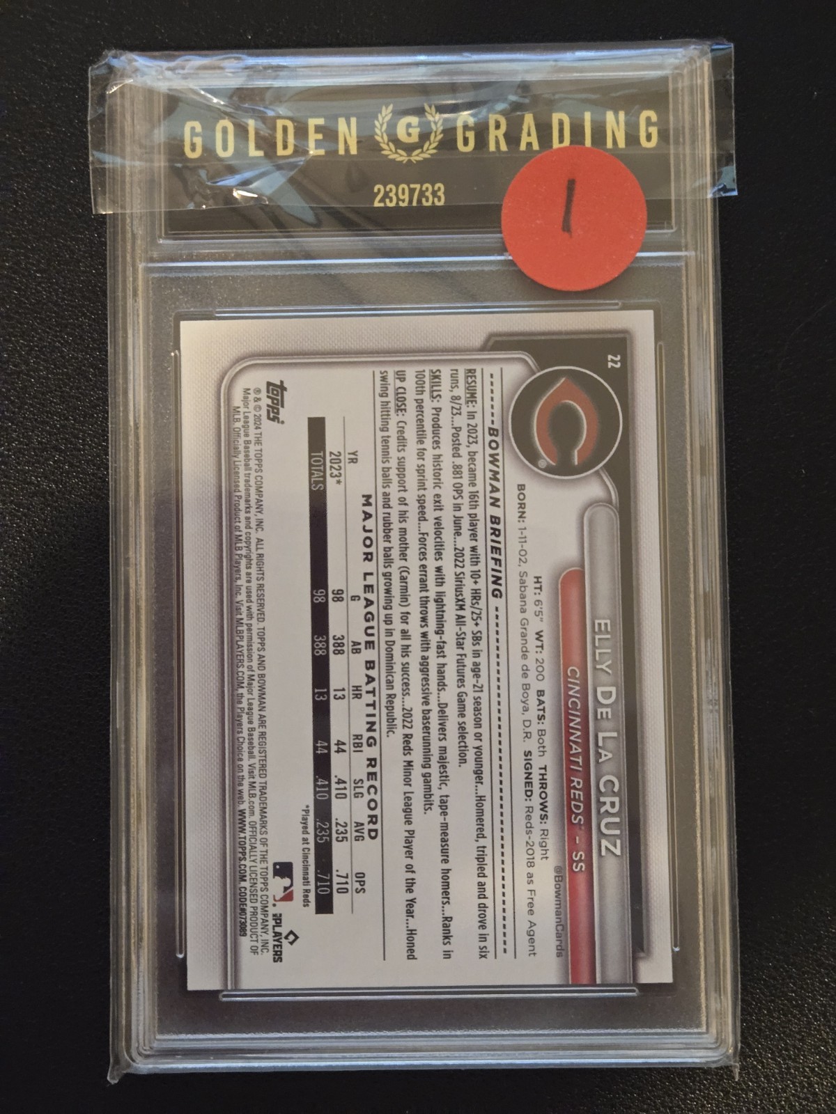 #1 2024 Bowman Elly De La Cruz Rookie RC #22  10 GEM MINT Cincinnati Reds  view 2