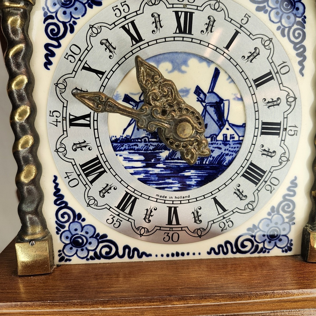Vintage Franz Hermle Delft Style Atlas Wall Clock Windmill Tile