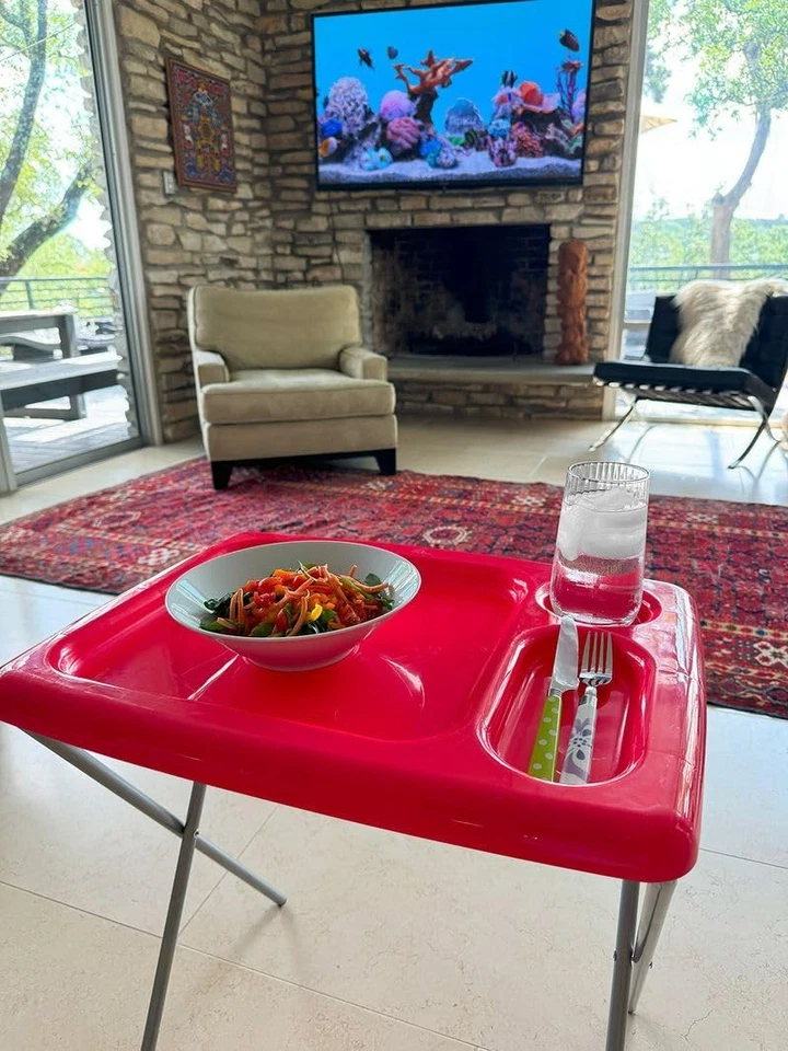 Mesa Bandeja TV Plegable (Juego de 2), Rojo Brillante, 17 x 22 x 26 pulgadas, Portátil I... Foto 3 de 4