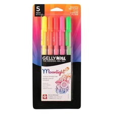 Gelly Roll Moonlight Gel Pens   5 Count Fluorescent Opaque Ink 1.0mm Bold Point