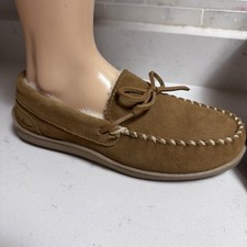   My Slippers  Sz 7 Chestnut Brown Suede Leather Moccasin Slippers Inside/Outside